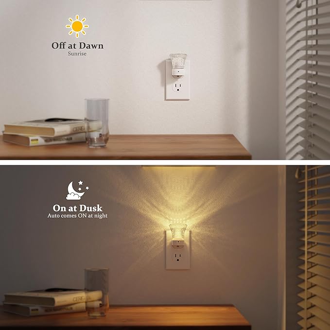 JandCase LED Night Light Plug in, Night Lights Plug into Wall [2 Pack] with Dusk to Dawn Light Sensor, 3000K Warm White Night Light, Adjustable Brightness Nightlight for Kids Bathroom Bedroom Hallway