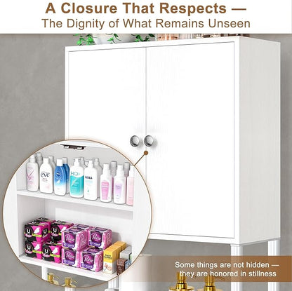Over The Toilet Storage Cabinet - Bathroom Organizers Shelf with Barn Doors, Freestanding Space-Saver Above Toilet Storage Cabinet , Water-Resistant Rack for Bathroom，Anti-Tip Toilet Shelves (White)