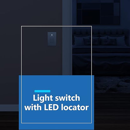 LIDER Minimalist Design Matte Finish Lighted Decorator Switch, Frameless Paddle Light Switch with Locator Light, Grounding Screw, 3-Way or Single Pole, 15A 120V, UL Listed, LS15-3W-SV, Silver