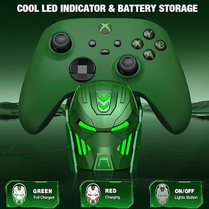 DINOSTRIKE Charger Station with 2x5520mWh Rechargeable Battery Pack for Xbox One Controller, Dual Charging Dock for Xbox Sereies X Controller with 4 Battery Covers (Green)