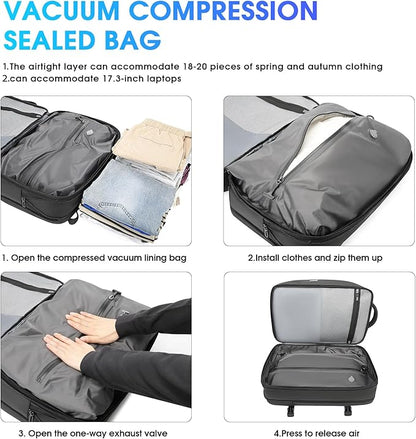 Vacuum Backpack for Men, 50L Expandable Travel Backpack With Vacuum Seal System, Water Resistant 17.3 Inches Laptop Backpack with USB Charging Port-Not Vaccum Pump Included