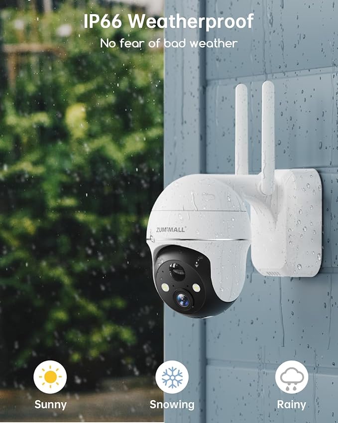 ZUMIMALL Security Cameras Wireless Outdoor, 360°View, 2K Battery Powered Cameras for Home Security, 3MP Color Night Vision, 2-Way Talk, IP66, AI Analysis, Cloud Storage, Alexa