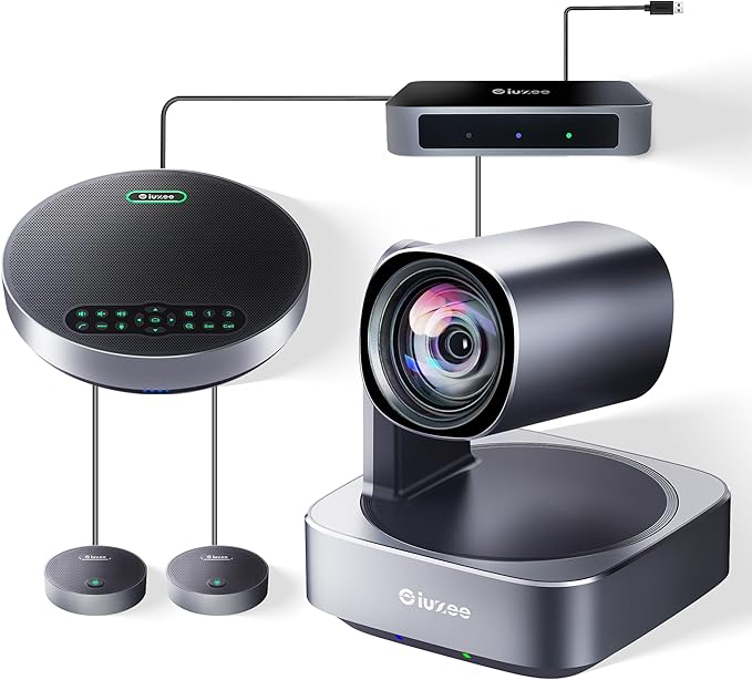 All-in-One PTZ 4K 12X Optical Zoom Video Conference Room Camera System with Bluetooth Speakerphone 2 Expansion Mics HDMI 78° Wide View Angle Lens Works with Zoom Webex for Large Meeting Room