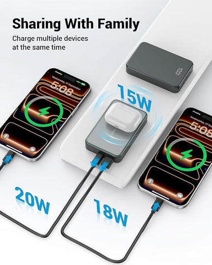 Magnetic Portable Charger for Magsafe Power Bank, 26800mAh 20W PD Large Capacity Aluminum Alloy USB-C in&Out Wireless Fast Charging Battery Pack for iPhone 17Pro Max/16/15/14/13/12 Series, Silver Gray