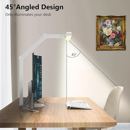Micomlan Led Desk Lamp with Atmosphere Lighting, Rotatable Tall Architect Desk Lamp for Home Office with Swing Arm, 24W Bright Auto Dimming Adjustable Computer Light with Base for Table