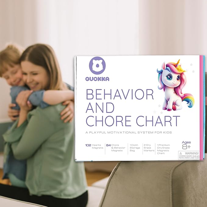 QUOKKA Magnetic Kids Chore Chart - Behavior Chore Chart for Kids at Home - Pink Reward Visual Schedule - Dry and Erase Routine Responsibility - Use 99 Magnets Markers Stickers - from Toddlers to Teens