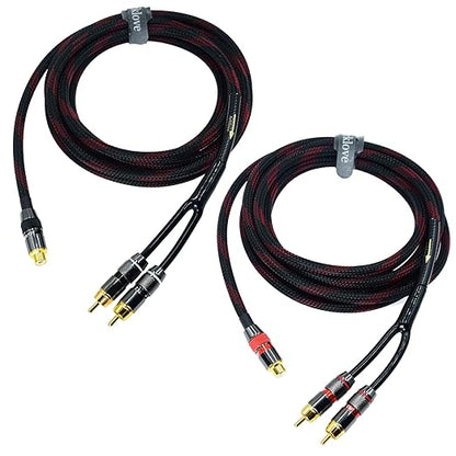 Arklove 3ft Shielded RCA Splitter Subwoofer Stereo Audio Video Cable 1 Female to 2 Male Dual Speaker Y Adapter Connector Extension Cord 24k Gold Plated(2 Pack)