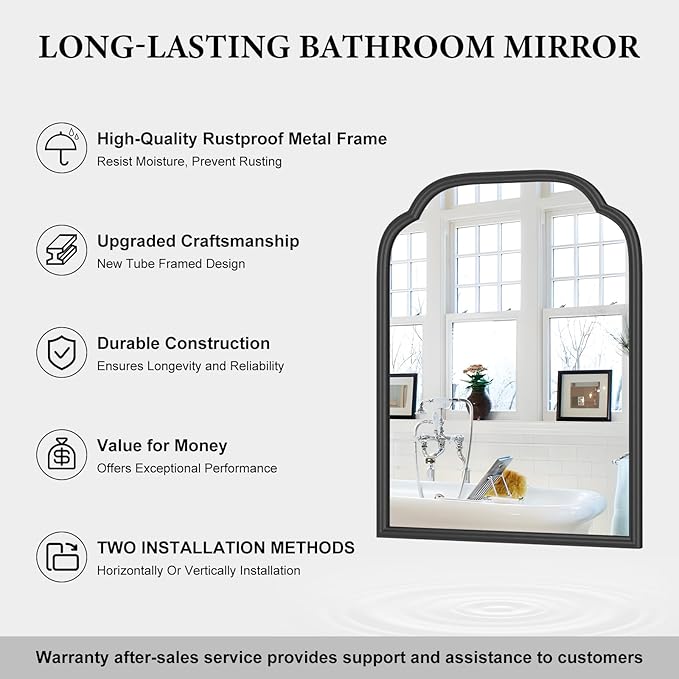 18X24 Inch Black Mirror for Wall with Metal Frame Rectangular Rounded Bathroom Vanity Mirror Anti-Rust, Hangs (Black 18" x 24")