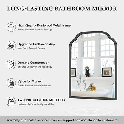 18X24 Inch Black Mirror for Wall with Metal Frame Rectangular Rounded Bathroom Vanity Mirror Anti-Rust, Hangs (Black 18" x 24")