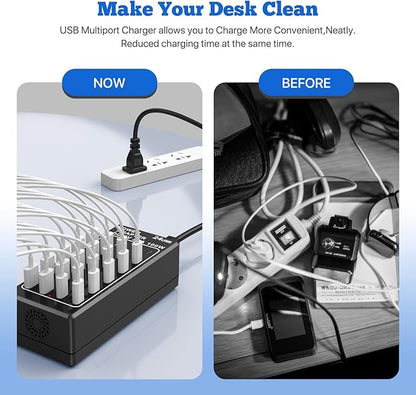 USB Charger Station, C Charging Block, 100W (20A) 24 Port Multiple USBCharger Desktop Wall Charger Hub 12 USB A 12 USB C Compatible for Apple iPhone, iPad, Samsung Galaxy, Laptop, Pixel, Phones