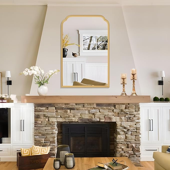 20X30 Inch Gold Bathroom Mirror for Wall, Modern Rounded Corner Rectangle Mirror with Non-Rusting Iron Metal Framed Bathroom Vanity Mirror for Over Sink Wall Decor(Tempered Glass)