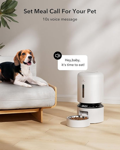 PETLIBRO Automatic Cat Feeder, Automatic Dog Food Dispenser with Freshness Preservation, 5L Timed Pet Feeders for Dry Food, Up to 6 Meals Per Day, Granary 5L Basic Button Type White