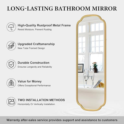 48"x16" Gold Door Mirror Full Length Over The Door with Non-Rusting Metal Frame, Modern Full Body Mirror Bedroom Closet Bathroom
