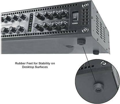 Rockville PRE-70V 8-Zone Stereo Preamp Mixer with Bluetooth, USB/SD/FM, Mic Inputs, Chime, Bass/Treble Control, for 70V Audio Systems