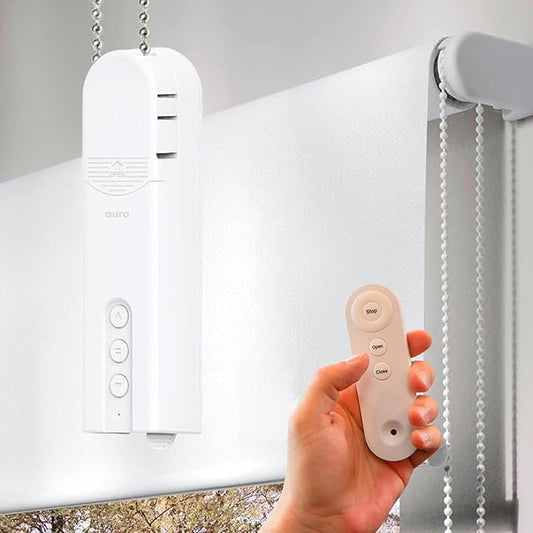 Aura Roller Smart Shade Driver, Remote Control & WiFi Dongle | Automate Existing Blinds | Beaded Window Shade Compatible Up to 4x5ft | Rechargeable Battery | Set Schedules | Hands Free Voice Control