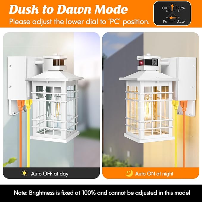 Porch Light with GFCI Outlets Built-in, Motion Sensor Dusk to Dawn Outdoor Light Fixture Wall Lantern, Aluminum Anti-rust Outside Wall Sconce Front Door, White Exterior Wall Light for Patio Garage
