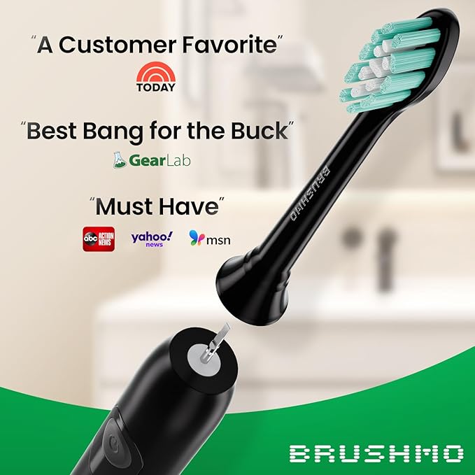 Brushmo Plaque Control Replacement Toothbrush Heads, Compatible with Philips Sonicare Click-on Electric Toothbrush Handles, 8 Standard Replacement Heads, SoftDuPont Bristles, BM928bk, Black