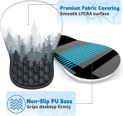 YIWEI Ergonomic Mouse Pad with Wrist Rest - Comfortable Office Mousepad with Memory Foam Wrist Support for Carpal Tunnel Relief, Mouse Pads with Non-Slip Base for Gaming and Home (Forest-2)