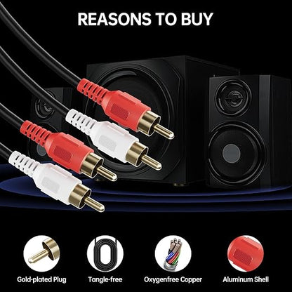 Sjorks RCA Cable 75ft,2RCA Male to 2RCA Male,Audio Stereo Subwoofer Cable [Hi-Fi Sound] Auxiliary Audio Cord for Home Theater, HDTV, Amplifiers, Hi-Fi Systems,Speakers and etc