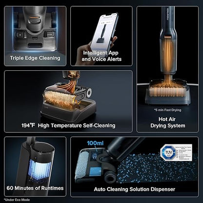 roborock F25 ACE Combo Wet Dry Vacuum Cleaner, 5-in-1 Cordless Stick Vacuum Mop, Smart Hard Floor Washer with 180° Lie-Flat, AI Assitant Wheels, Self Cleaning, 65 min Runtime, Whole House Cleaning