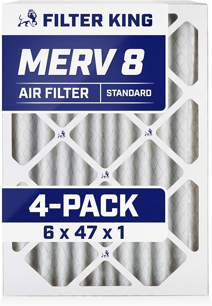 Filter King 6x47x1 Air Filter | 4-PACK | MERV 8 HVAC Pleated A/C Furnace Filters | MADE IN USA | Actual Size: 6 x 47 x .75"