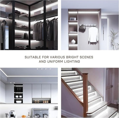 Pandery COB LED Strip Lights Cool White,24V Dimmable led Light Strip KIT with Remote and app Control,6000K 9.84FT/3m 8mmwide Ra>90 Cuttable Flexible Strip Lights for Bedroom,Wardrobe,Cabinet