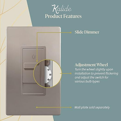 TOPGREENER Digital Dimmer Light Switch for 200W Dimmable LED/CFL Lights, Single Pole Led Slide Dimmer Switch, Neutral Wire Not Required, UL Listed, TGDS1-NK, Nickel,1 Pack