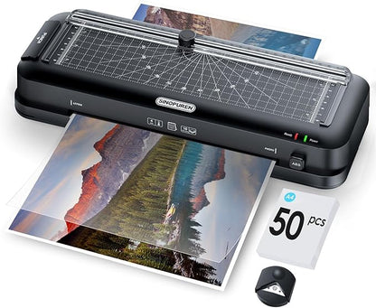 Thermal Laminator Machine, 9-Inch, 3-in-1 Laminator with Built-in Paper Trimmer, Hole Punch & Corner Rounder, 50 Laminating Pouches, Fast 3-Min Warm-Up, Jam-Free for Home, Office, School