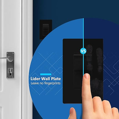 LIDER Balck Minimalist Decorator Switch, Frameless Paddle Light Switch, On/Off Rocker Switch, 3-Way, Residential Grade, 3 Wire 15A 120-277VAC, 10 Pack