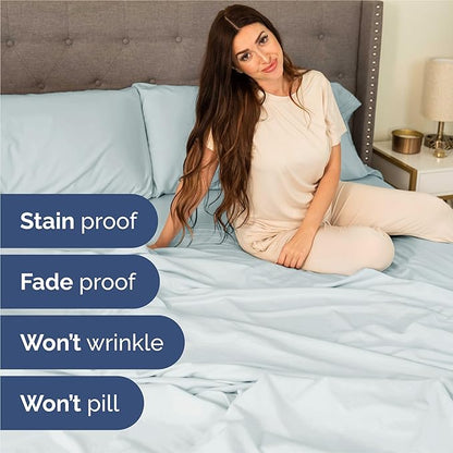 Split King Size 5 Piece Sheet Set - Comfy Breathable & Cooling Bed Sheets Set - Hotel Luxury Bedding for Women, Men, Kids, Teens, Boys & Girls - Deep Pockets, Soft, Wrinkle Free - Oeko-Tex - Ice Blue
