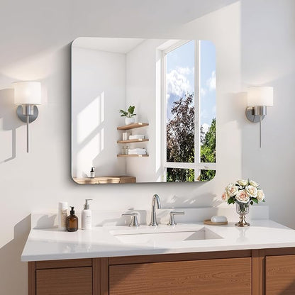 CILIBER Frameless Wall Mirror, 24" x 24" Square Bathroom Mirror Rounded Corner, HD Shatterproof Vanity Mirror with Polished Edge for Over Sink, Bedroom, Entryway, Vertical or Horizontal