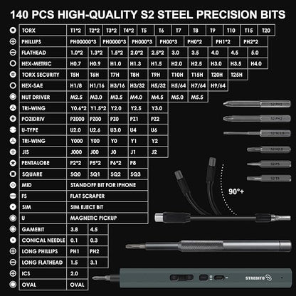 STREBITO Mini Electric Screwdriver Set 155 in 1 Small Electric Screwdriver Cordless, 140 S2 Magnetic Bits, 3 Torque Settings, 650mAh Battery, Precision Electric Screwdriver Kit for Computer Laptop RC