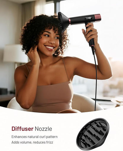 MESCOMB Travel Hair Dryer with Diffuser, 1875W Dual Voltage Ionic - Fast Drying & Frizz Control for Thick/Curly Hair, Lightweight Low Noise for Hotels/Apartments/Home Use, Worldwide Travel (110-240V)