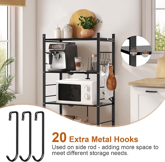 Himix Storage Shelves with 20 Hooks, 4-Tier Foldable Shelves for Storage, Folding Shelf Unit Pantry Shelves with Wheels, Metal Shelving Storage Rack Shelf for Kitchen Garage Home, Black - No Assembly