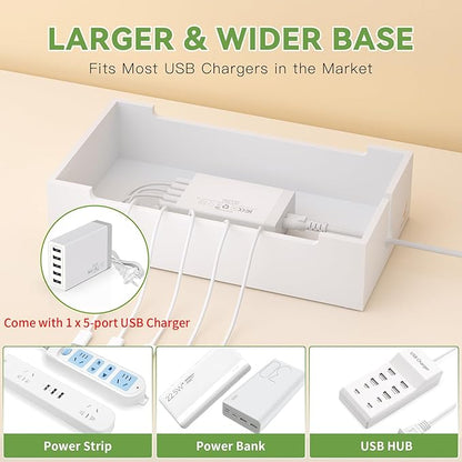 Pezin Hulin Multi Devices Charging Station, with USB Power Adapter HUB, and 6 Wire Cables - Cord Organizer Management, Cell Phone Charger Dock Stand, Desktop Cord Hider Box - Natural +White