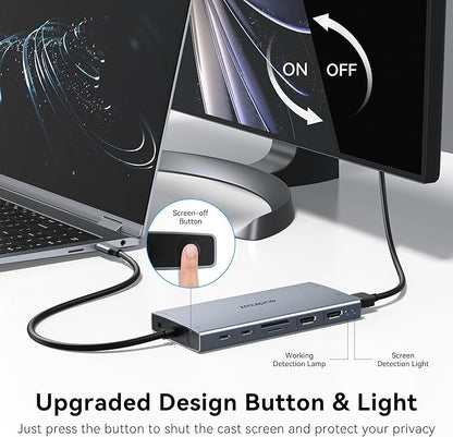 USB C Laptop Docking Station with 2 HDMI 4K@60Hz+DP 8K@30Hz for Dell HP 15 in 1 USB C Hub Triple Display Multiple Adapter Dongle with USB A Port+Button+PD+Ethernet+SD/TF+Audio for Thinkpad Surface
