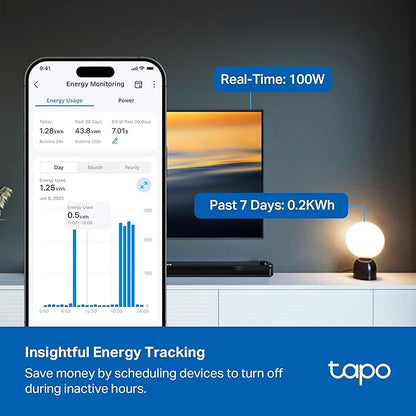 Tapo Smart Wi-Fi Power Strip- 6 Individually Controlled Smart Outlets and 3 USB Ports with Surge Protection, Matter, Works w/Alexa, Google Home, Siri, & Bixby, No Hub Needed, Tapo P316M