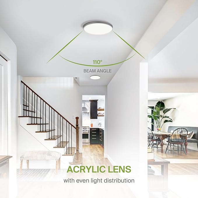 ASD LED 12" Round Flush Mount Ceiling Light Fixture, Low Profile Surface Lighting | 5CCT, Dimmable, Ultra-Thin, ETL Listed | 24W 1900LM 2700-6000K 120V | Kitchen, Hallway Lamp | Nickel, 4 Pack