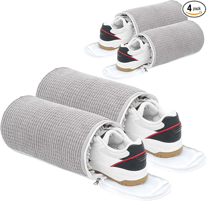 4Pcs Reusable Laundry Shoe Bag for Washer and Dryer, 2024 New Shoe Cleaning Bag, 360Cleaning for Sneaker and Gym Shoes (Grey)
