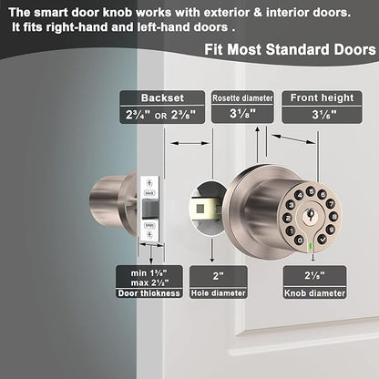 iulock Waterproof Electronic Door Knob with Keypad and Key, Auto Lock, Satin Nickel, 50 Codes, Easy to use and install for Office/Warehouse/Bedroom/Garage