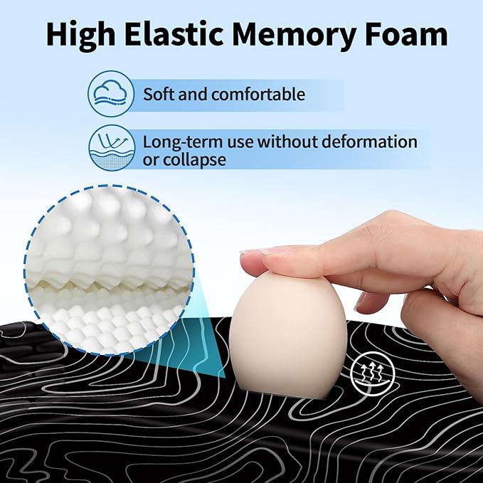 YIWEI Ergonomic Mouse Pad with Wrist Rest - Comfortable Office Mousepad with Memory Foam Wrist Support for Carpal Tunnel Relief, Mouse Pads with Non-Slip Base for Gaming and Home (Topographic Map)
