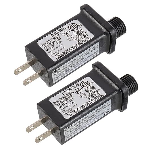 SIGANDG 24V 7.2W LED Transformer Replacement Class 2 Power LED Controller with 8 Modes Supply for Christmas String Light Inflatable Decorations IP44 Waterproof Low Voltage Transformer(2 Pcs)