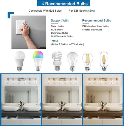 6 Light Bathroom Light Fixtures, Bathroom Vanity Light with Clear Glass, Brushed Nickel Bathroom Lighting Fixtures over Mirror, Large Vanity Lights for Bathroom, Vanity Lights for Mirror, Wall Sconce