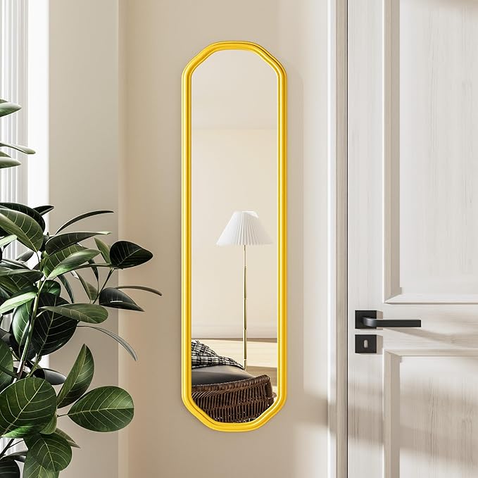 Modern Slim Wall Decor Mirror 10"x44" Gold - Skinny Wall Decor for Entryway, Bedroom, Nursery, Luxury Metal Frame with Anti-Shatter Glass