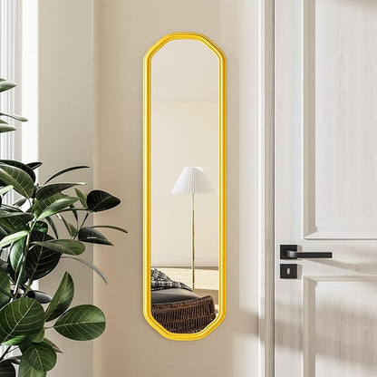 Modern Slim Wall Decor Mirror 10"x44" Gold - Skinny Wall Decor for Entryway, Bedroom, Nursery, Luxury Metal Frame with Anti-Shatter Glass