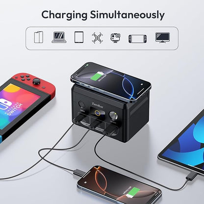 Solar Power Bank with AC Outlet 110V 65W, 100W USB C Power Bank Fast Charging Battery Pack with 30W solar charger Panel Foldable for Laptop Smart Device Outdoor Hilking fishing Power Outage Backup