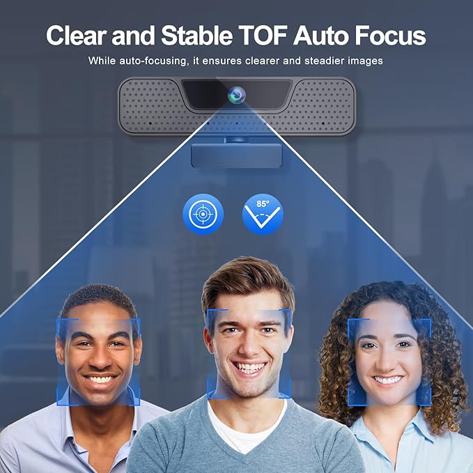 4K Auto Focus Webcam for PC, 4 AI Noise-Canceling Mics UHD Web cam, Auto Light Correction, 85°FOV Computer Web Camera, USB C Plug&Play Webcam with Tripod & Privacy Cover Works w/Zoom/Skype/Google
