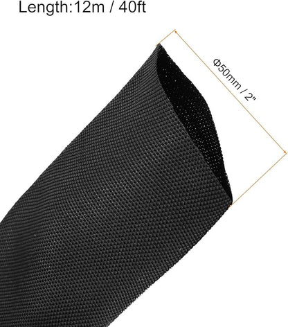 MECCANIXITY Braided Cable Sleeves Heat Shrinkable Fabric Sleeving, 2" 40ft Black 2:1 Ratio Heat Shrinkable Cord Protector for Harness Cable, Network Cable Protection, Cable Management