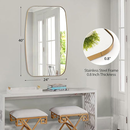 Oval Mirrors for Bathroom, 24"×40" Gold Vanity Mirror with Stainless Steel Metal Frame, Brushed Gold Oblong Bathroom Wall Mounted Modern Mirror for Over Sink