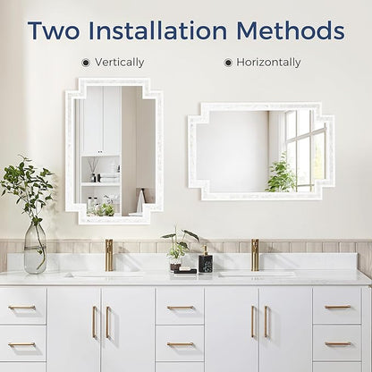 Tanmicoshomy 24 x 36 Inch Rectangle Mirrors for Wall, Natural Shell Framed Decorative Mosaic Mirror for Bathroom, Bedroom, Living Room or Entryway, Wall Mounted Horizontal or Vertical